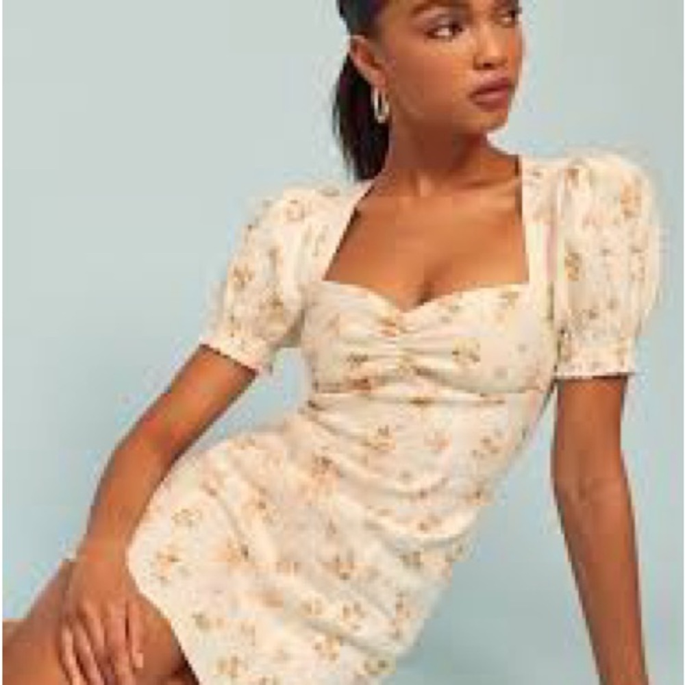 Reformation 100% linen cream colored mini dress